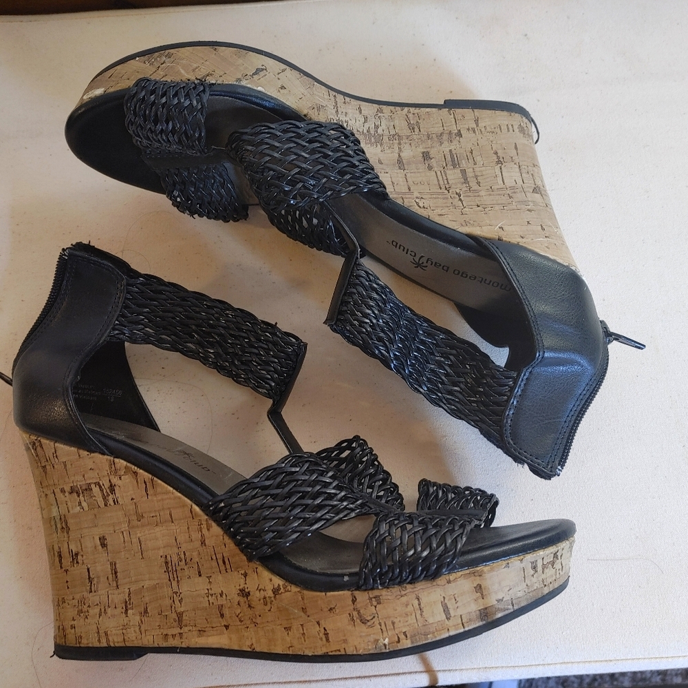 Montego bay club black wedges with cork heel